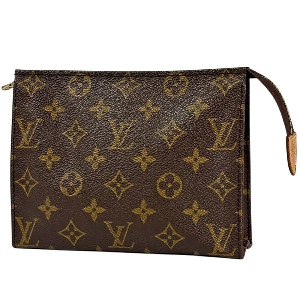 Louis Vuitton Pochette Toilette Makeup Cosmetic Pouch Clutch Monogram Brown